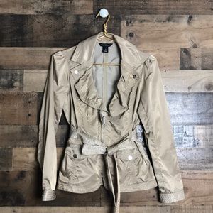 White House Black Market Tan Belted Ruffle Jacket